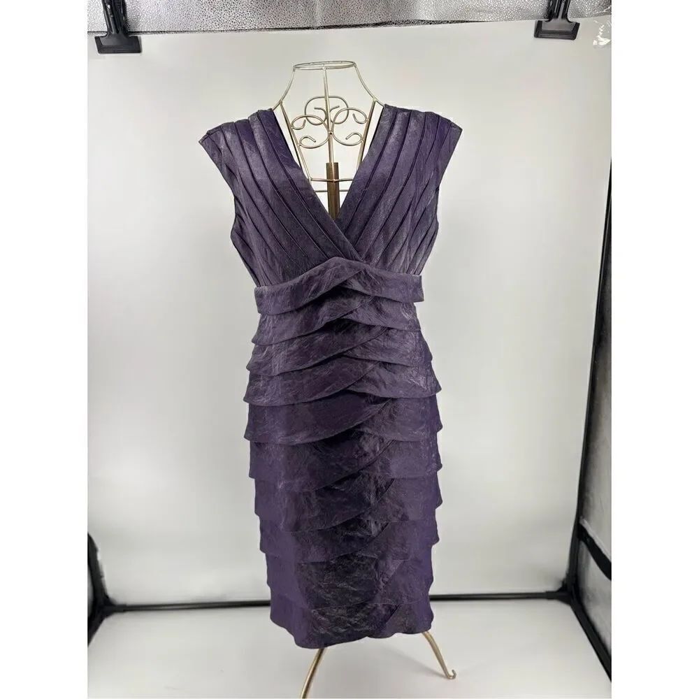 Adrianna Papell Purple Tiered Ruffle Dress Size 6 Dark Romance